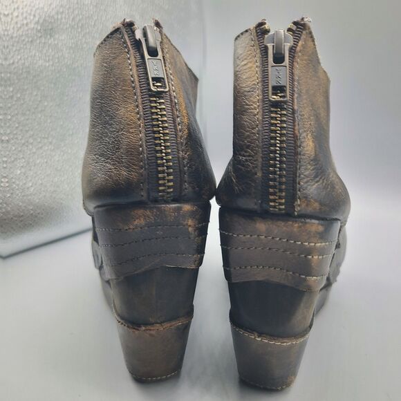 Bed Stu Open Toes shoes brown distressed leather Booties wedge back zip Sz 8 - Picture 7 of 9